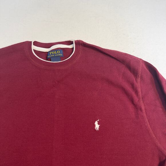 Polo Ralph Lauren Long Sleeve Shirt Men 2XL Waffle Knit Burgundy White Pony Logo - Picture 3 of 9